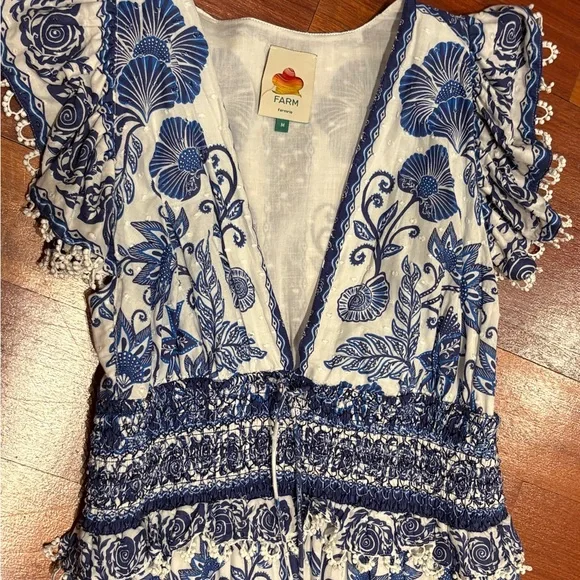 Farm Rio Blue & White Floral V-Neck Maxi Dress - Picture 4 of 7